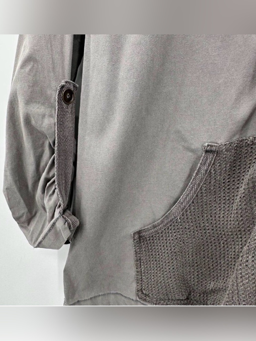 XCVI Soft Gray Utility Windbreaker Jacket Full Zip Longsleeve Hoodie Ruched Mes - Picture 6 of 16
